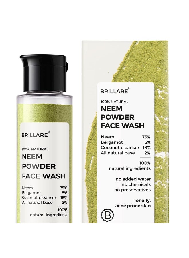 BRILLARE Neem Face Wash for Acne & Pimples, Rich with Bergamot for Clear Skin, 100% Natural Powder Facewash Fights with Acne-Causing Agents, Clear Skin from Dirt & Pollution, 30g  - Image 1