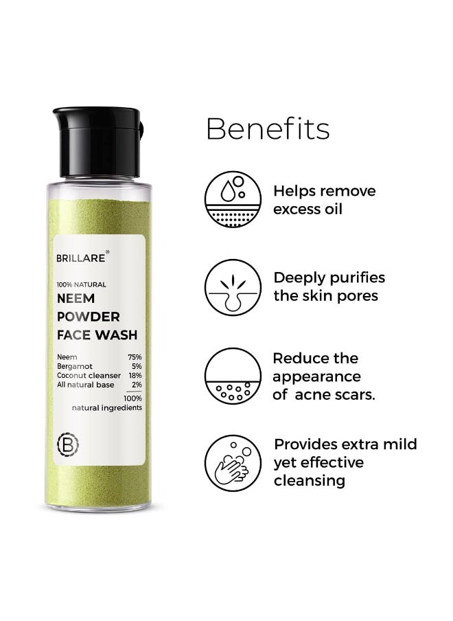 BRILLARE Neem Face Wash for Acne & Pimples, Rich with Bergamot for Clear Skin, 100% Natural Powder Facewash Fights with Acne-Causing Agents, Clear Skin from Dirt & Pollution, 30g  - Image 3