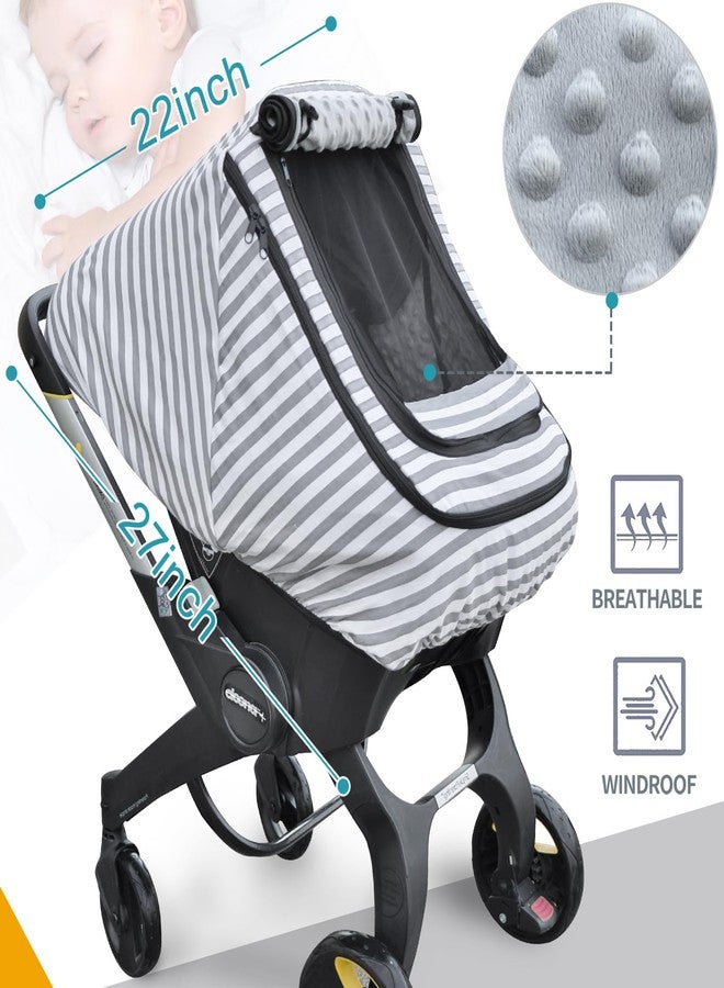 MARLIFER Car Seat Covers for Babies,Baby Car Seat Cover for Boys Girls,Windproof Infant Carseat Cover,Kick-Proof Car Seat Canopy with Breathable Mesh Peep Window,(Grey Stripe) - Image 2
