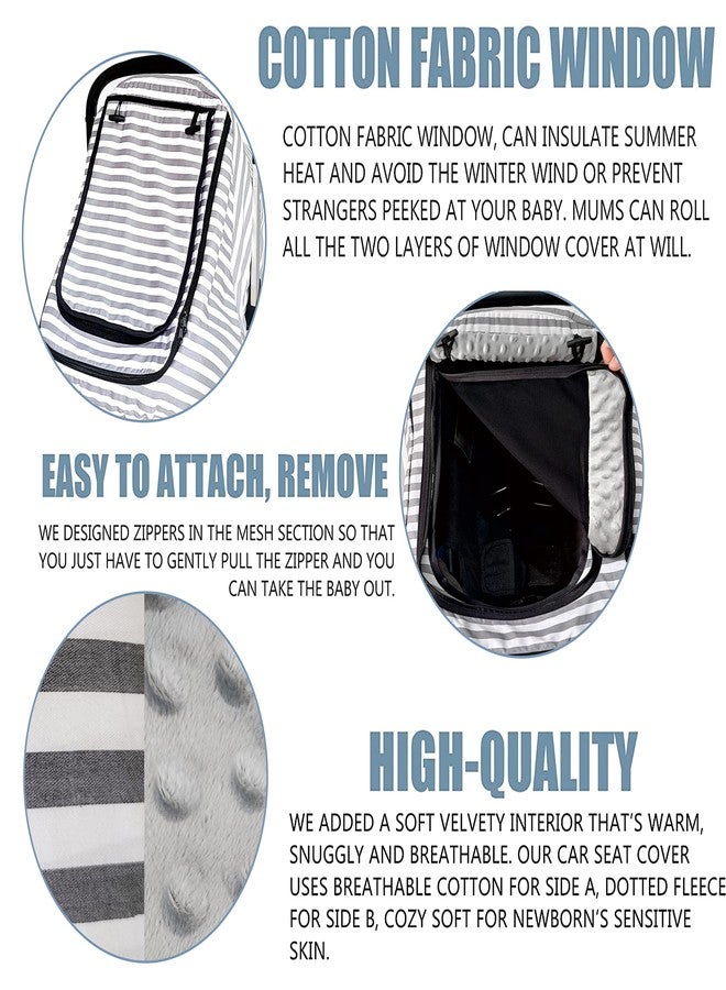 MARLIFER Car Seat Covers for Babies,Baby Car Seat Cover for Boys Girls,Windproof Infant Carseat Cover,Kick-Proof Car Seat Canopy with Breathable Mesh Peep Window,(Grey Stripe) - Image 3