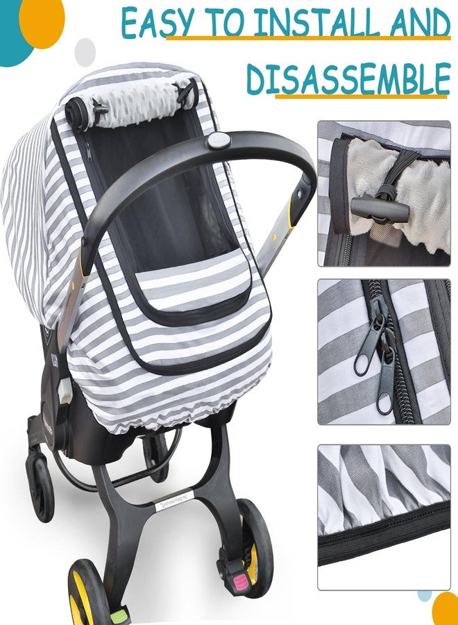 MARLIFER Car Seat Covers for Babies,Baby Car Seat Cover for Boys Girls,Windproof Infant Carseat Cover,Kick-Proof Car Seat Canopy with Breathable Mesh Peep Window,(Grey Stripe) - Image 4