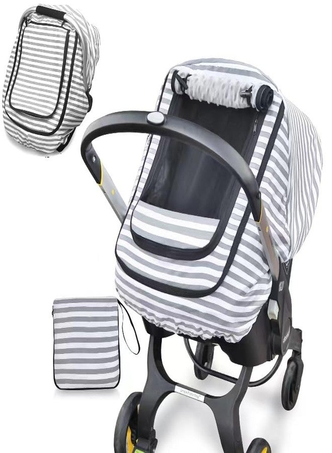 MARLIFER Car Seat Covers for Babies,Baby Car Seat Cover for Boys Girls,Windproof Infant Carseat Cover,Kick-Proof Car Seat Canopy with Breathable Mesh Peep Window,(Grey Stripe) - Image 1
