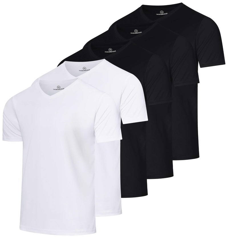 REALESSENTIALS Real Essentials 5 Pack: Men's Mesh Quick Dry Short Sleeve V-Neck T-Shirt - Athletic Performance (Available in Big & Tall)- Set 3, 3X - Image 1