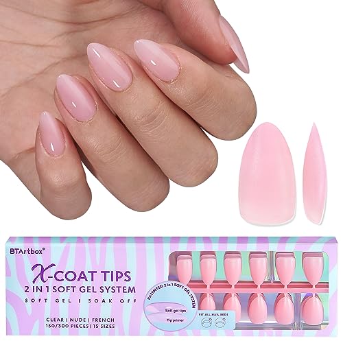 BTArtbox XCOATTIPS Natural Nail Tips Matte Short Almond Press On Nails Pink Long Lasting Soft Gel Nails False Nail Soak Off Acrylic Fake Nails Extensions for Nail Art DIY
