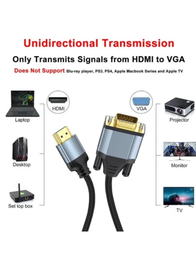 Generic (Unbranded) HDMI to VGA Cable 1M, Adapter (Male to Male) 1080P HD Video Cord Compatible for Computer, Desktop, Laptop, PC, Monitor, Projector, HDTV and More - Image 2