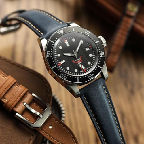 WatchGecko Whitby Vintage Padded Leather QR Watch Strap Dark Blue 20mm - Image 3
