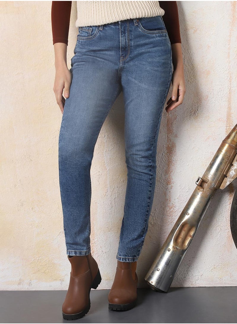 HIGH STAR Women's Blue Cotton Blend Washed Regular Length Skinny Jeans  - Image 2