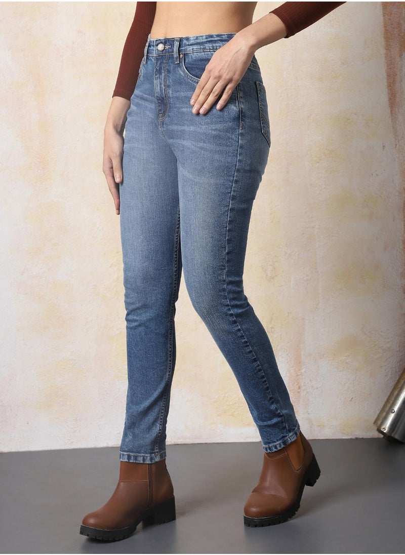 HIGH STAR Women's Blue Cotton Blend Washed Regular Length Skinny Jeans  - Image 3