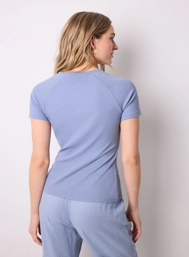 women'secret Blue ribbed short sleeve T-shirt