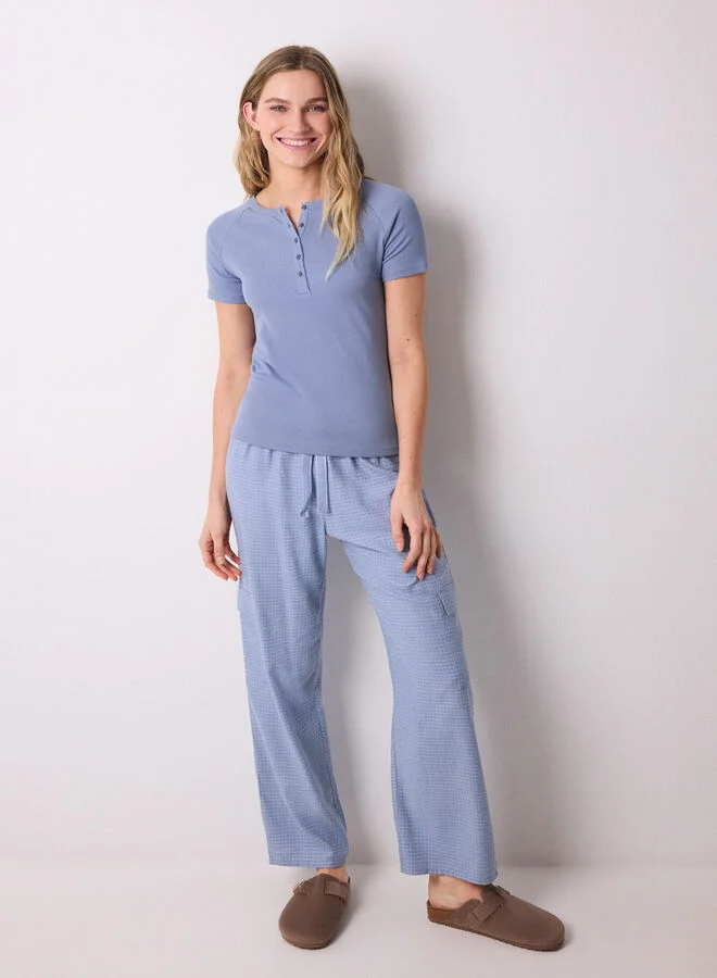 women'secret Blue ribbed short sleeve T-shirt
