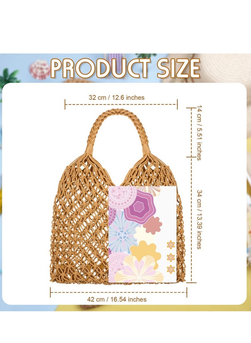 Beach Bag - Crochet Cotton Rope Macrame, Versatile Travel & Fishing Net Handbag, Woven Shoulder Mesh Purse for Women - Image 2