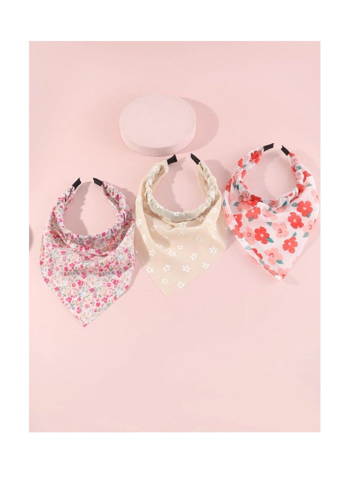 بونكا للبنات الصغار طوق الشعر طباعة زهرة 3 قطع - Image 2