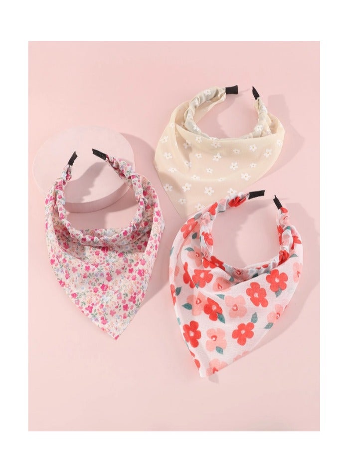 بونكا للبنات الصغار طوق الشعر طباعة زهرة 3 قطع - Image 1