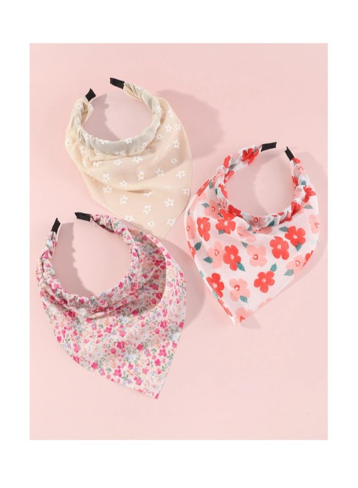 بونكا للبنات الصغار طوق الشعر طباعة زهرة 3 قطع - Image 3