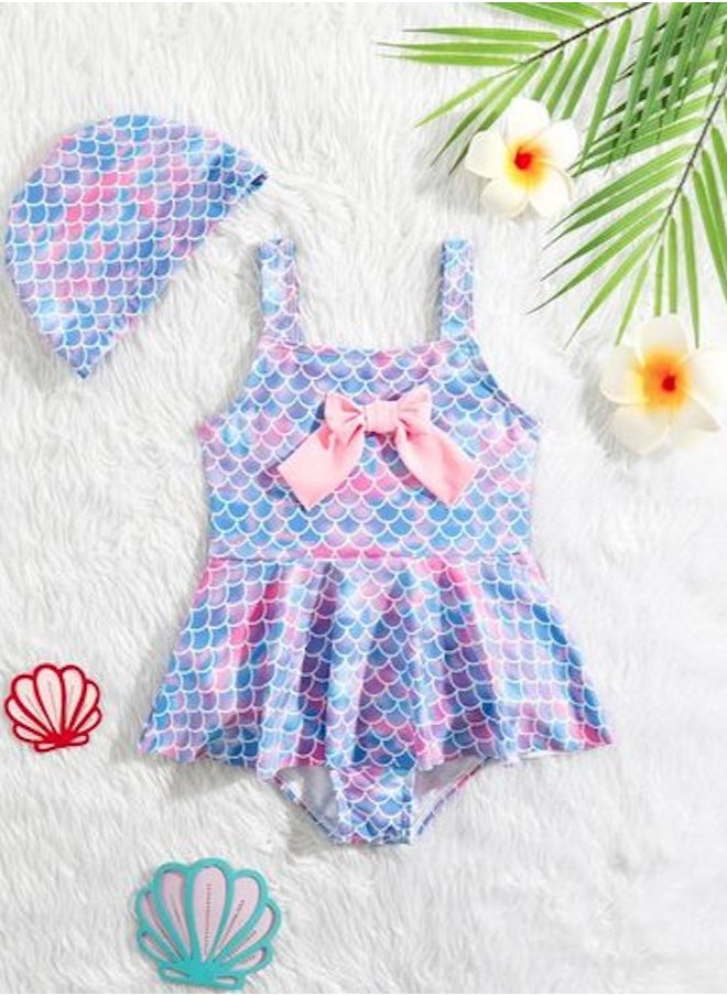 Shein Baby Fish Scales One Piece Swimsuit & Hat - size 18-24 M  - Image 1