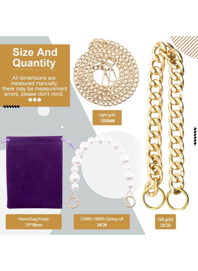 3Pcs Purse Replacement Chains Set with Clasp, Imitation Pearl Bead Short Purse Chain, Heavy Chunky Metal Chain, Long Handbag Shoulder Straps Chain for Crossbody Shoulder Bag Handbag  - Image 2