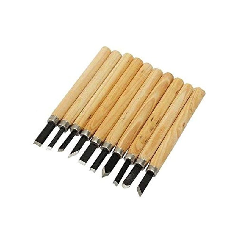 High Carbon Steel Wood Carving Chisel Set with Wooden Handle - 10 Pieces