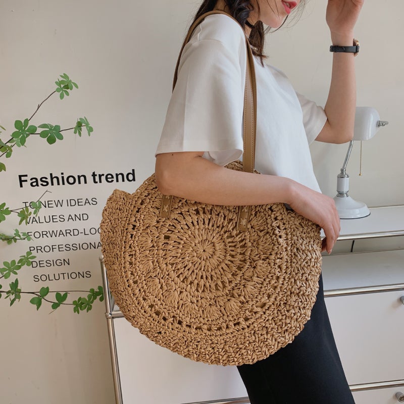 Retro Forest Style Round Crochet Straw Bag Women'S Summer Bag Easiest For Match Beach Travel Leisure Bag - Image 3