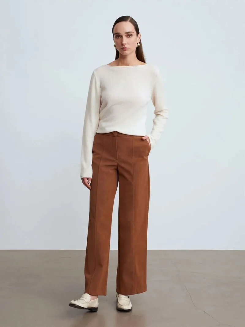 Dilvin DILVIN High-Waist Wide-Leg Faux Suede Trousers