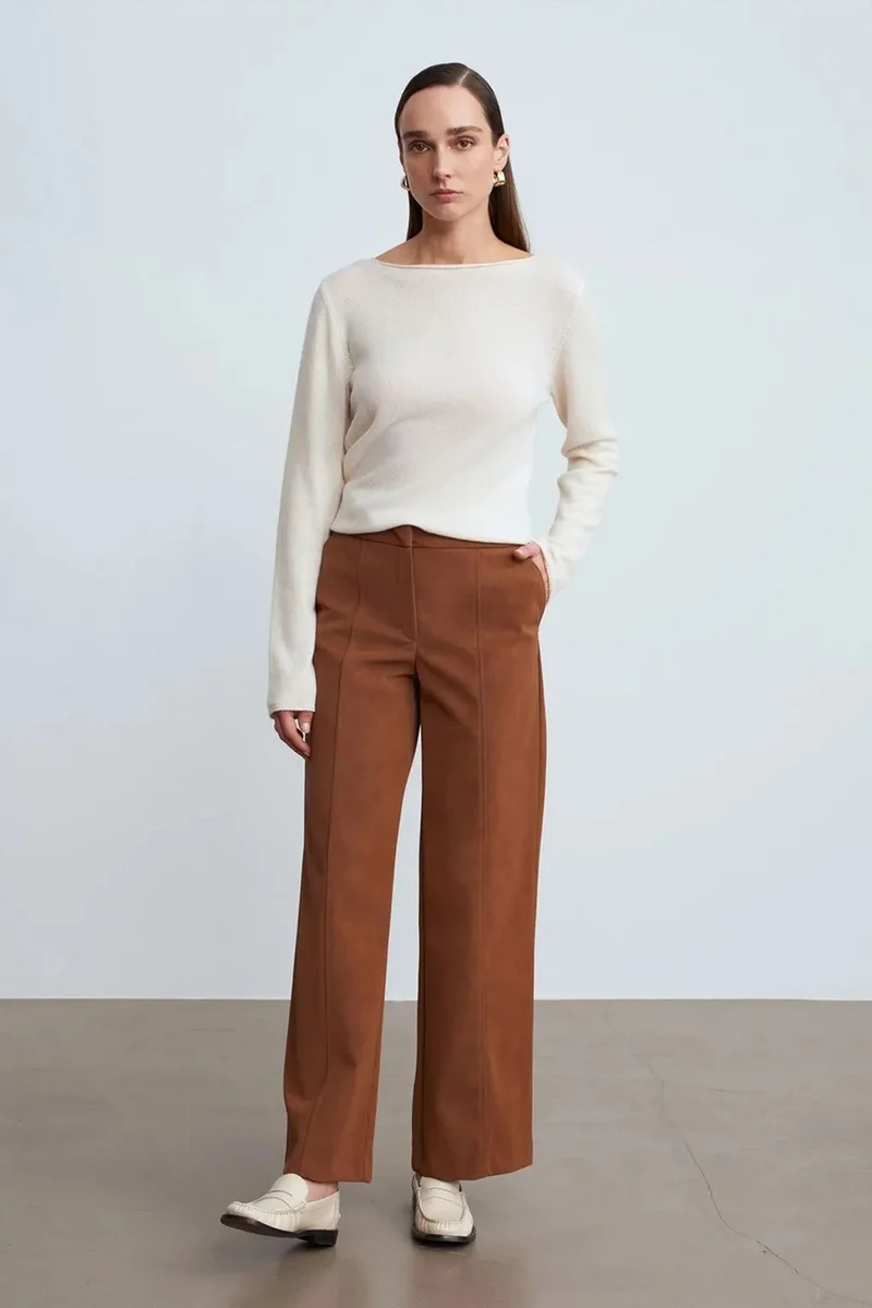 DILVIN High-Waist Wide-Leg Faux Suede Trousers