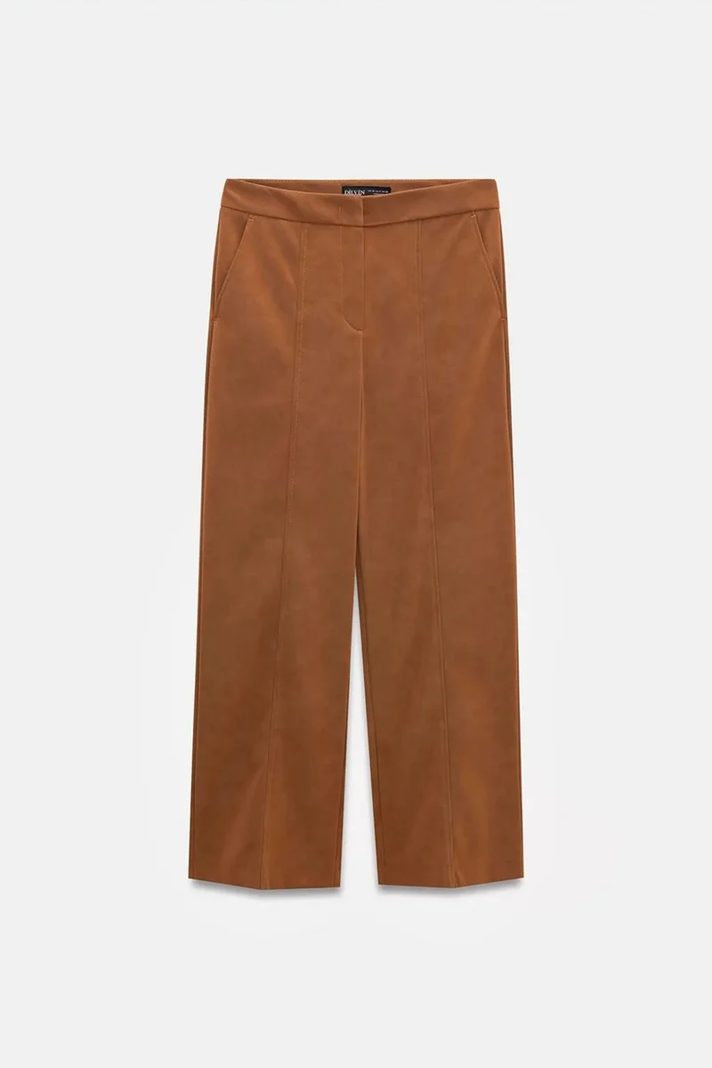 Dilvin Camel Brown DILVIN High-Waist Wide-Leg Faux Suede Trousers for Women | Best Price UAE