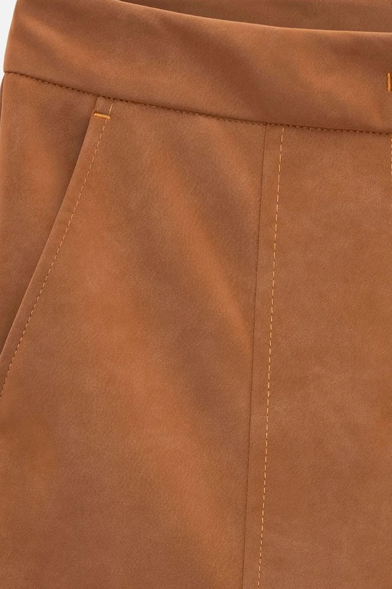 Dilvin Camel Brown DILVIN High-Waist Wide-Leg Faux Suede Trousers for Women | Best Price UAE