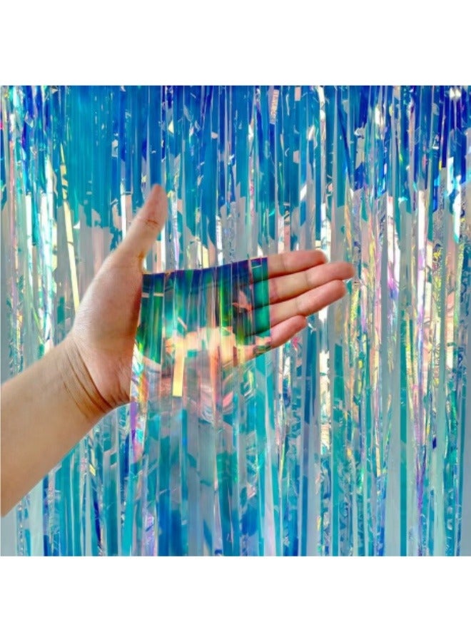 Colorful Blue Rain Silk Curtain, 1.2 Meter Metallic Tinsel Streamers Party Backdrop For Outdoor Corridors, Birthday Party Decoration Backgrounds, Holiday Party Venue Layouts, Etc. - Image 1