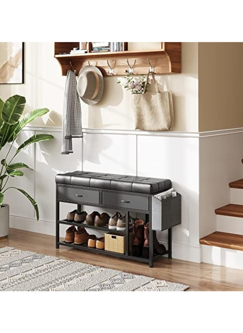 Apexll Storage Shoe Bench, 3-Tier Entryway Bench with Padded Cushion Fabric Drawers and Storage Bag, Metal Shoe Racks and Storage Ottoman for Entryway Bedroom Living Room, Black  - Image 3