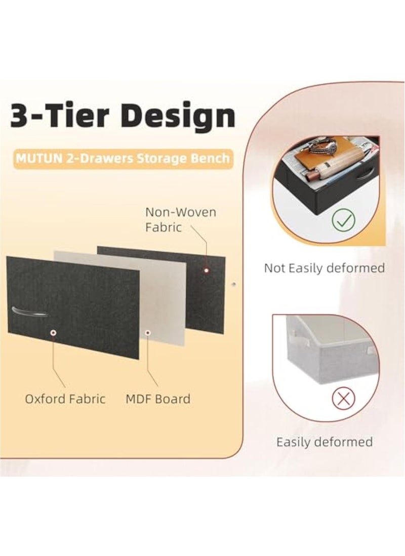 Apexll Storage Shoe Bench, 3-Tier Entryway Bench with Padded Cushion Fabric Drawers and Storage Bag, Metal Shoe Racks and Storage Ottoman for Entryway Bedroom Living Room, Black  - Image 4