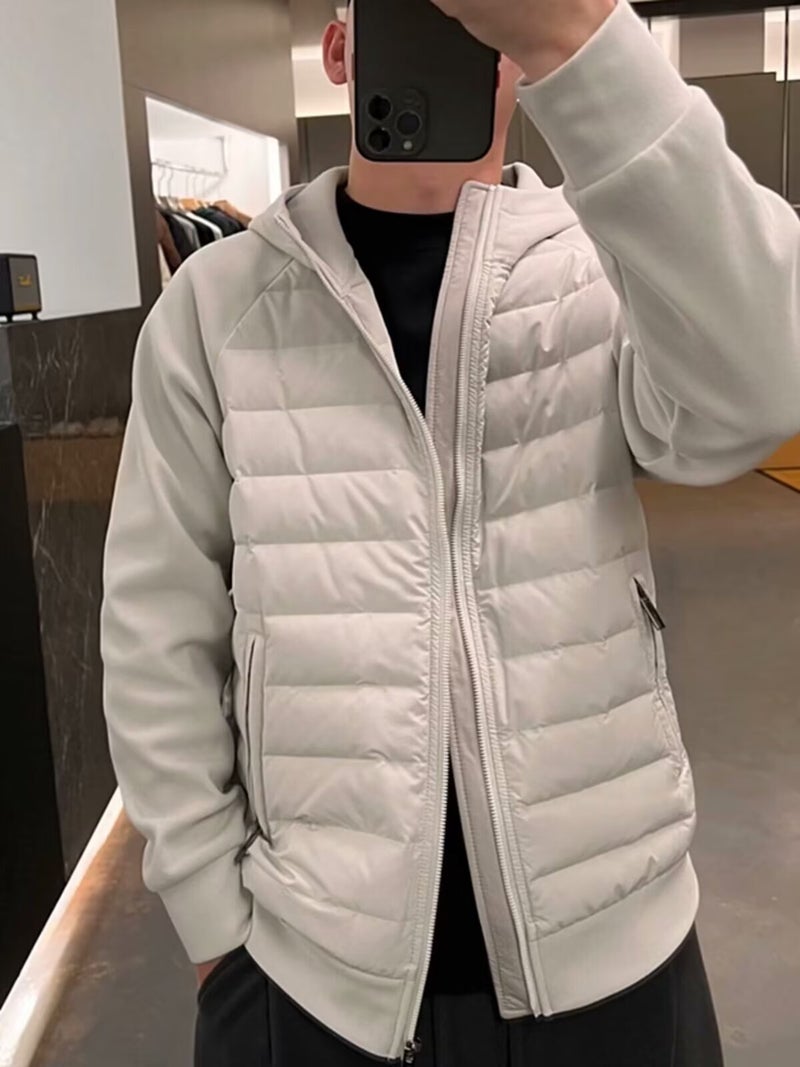Winter New Fashionable Lightweight Cotton-padded Clothes Mens Loose All-match Casual Hooded Solid Color Stitching Couples Jacket for Men Gray  - Image 2