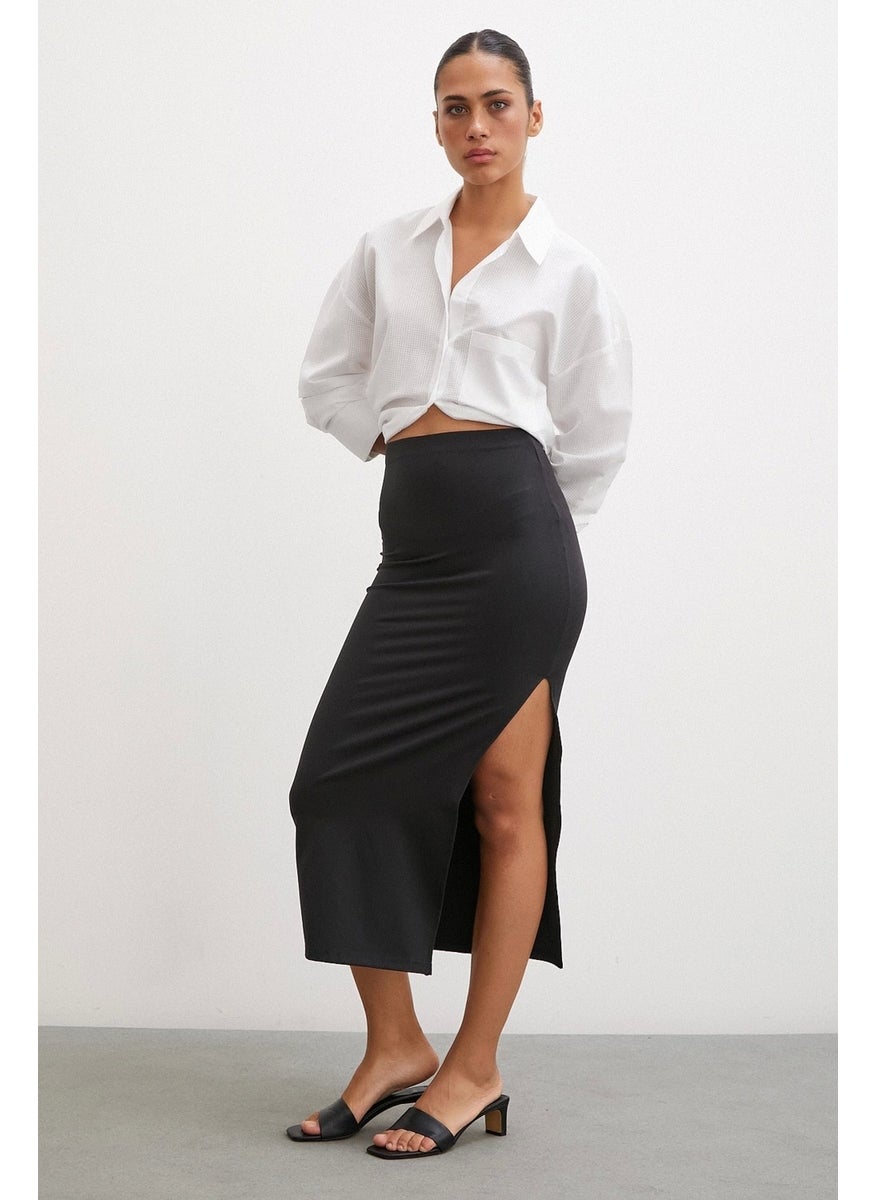 Never More Slit Long Skirt Black  - Image 1