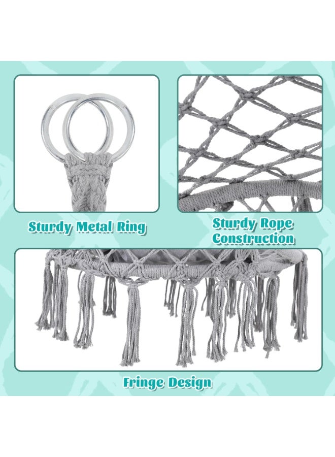 فنز  كرسي أرجوحة معلق مصنوع من المكرمية مع وسادة سميكة كبيرة ومجموعات أدوات كرسي أرجوحة للاستخدام الداخلي والخارجي - Image 2