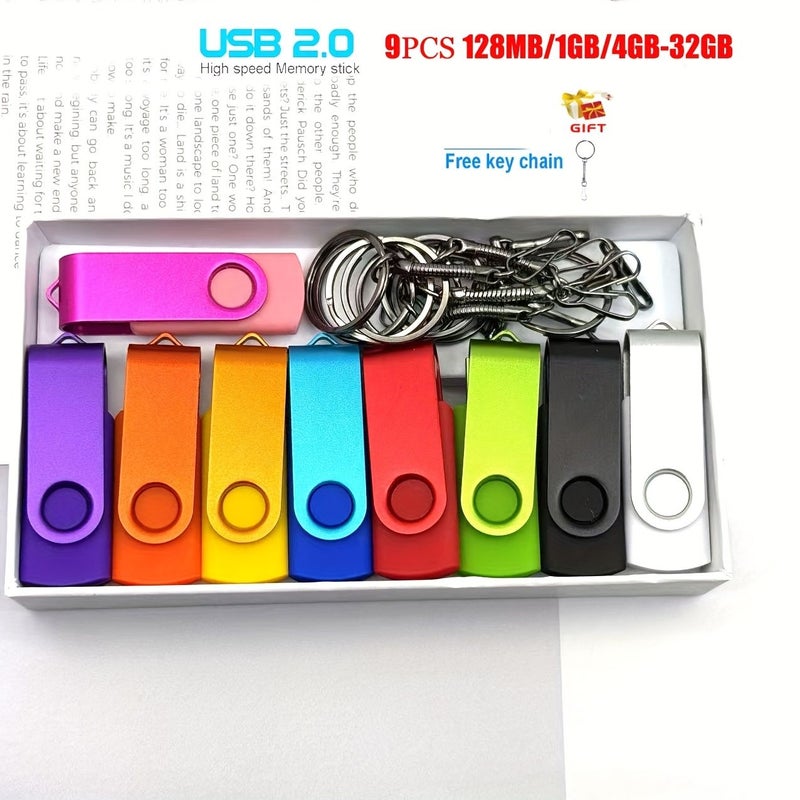 مفتاح ذاكرة USB محمول معدني قابل للدوران، 9 قطع، سعة 4 جيجابايت، عالي السرعة، تخزين خارجي محمول مع سلسلة مفاتيح، هدية للشركات - Image 4