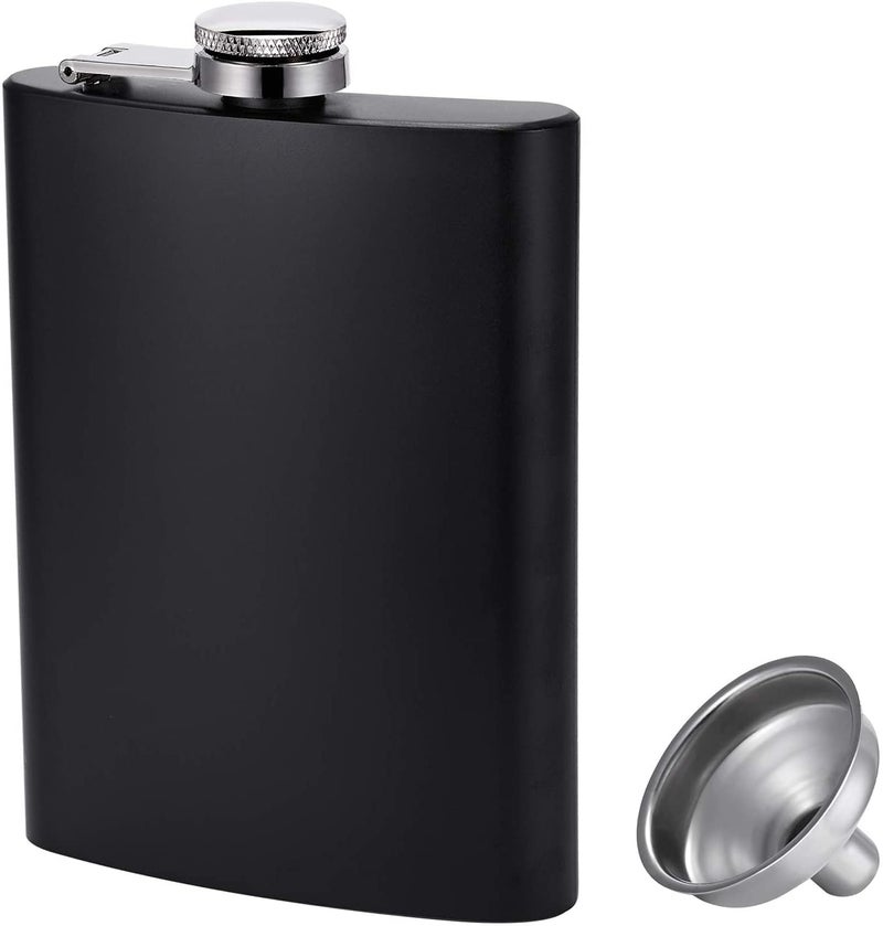 Linist Hip Flask for Liquor Stainless Steel Leak Proof Hip Flask with Funnel Flask Set Men Flask Women Flask Set (Black) (7 Oz) - Image 1