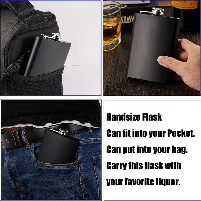 Linist Hip Flask for Liquor Stainless Steel Leak Proof Hip Flask with Funnel Flask Set Men Flask Women Flask Set (Black) (7 Oz) - Image 3