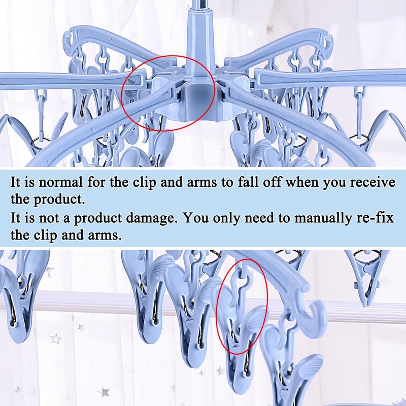 BONYCUST Foldable Drying Rack with 24 Clips for Drying Socks Lingerie Baby Clothes Drying Towels Rotatable Sock Drying Rack - Image 4