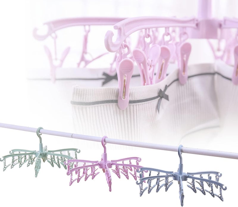 BONYCUST Foldable Drying Rack with 24 Clips for Drying Socks Lingerie Baby Clothes Drying Towels Rotatable Sock Drying Rack - Image 5