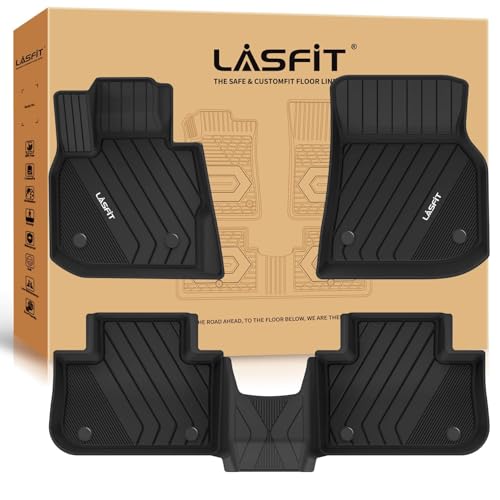 LASFIT حصائر أرضية LASFIT تناسب BMW X3 2018-2024 / BMW X4 2019-2024، حصائر مطابقة من TPE مقاومة للماء لجميع الأحوال الجوية للمقاعد الأمامية والخلفية، باللون الأسود - Image 1