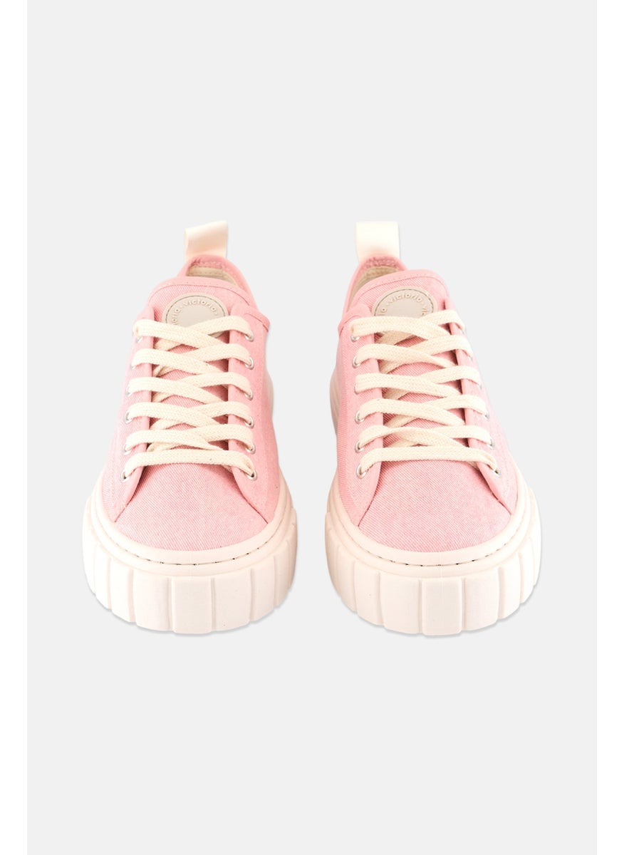 Victoria - Women Lace Up Casual Shoes, Pink - Image 1