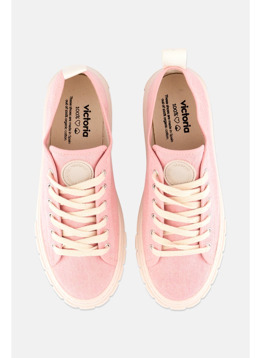 Victoria - Women Lace Up Casual Shoes, Pink - Image 1