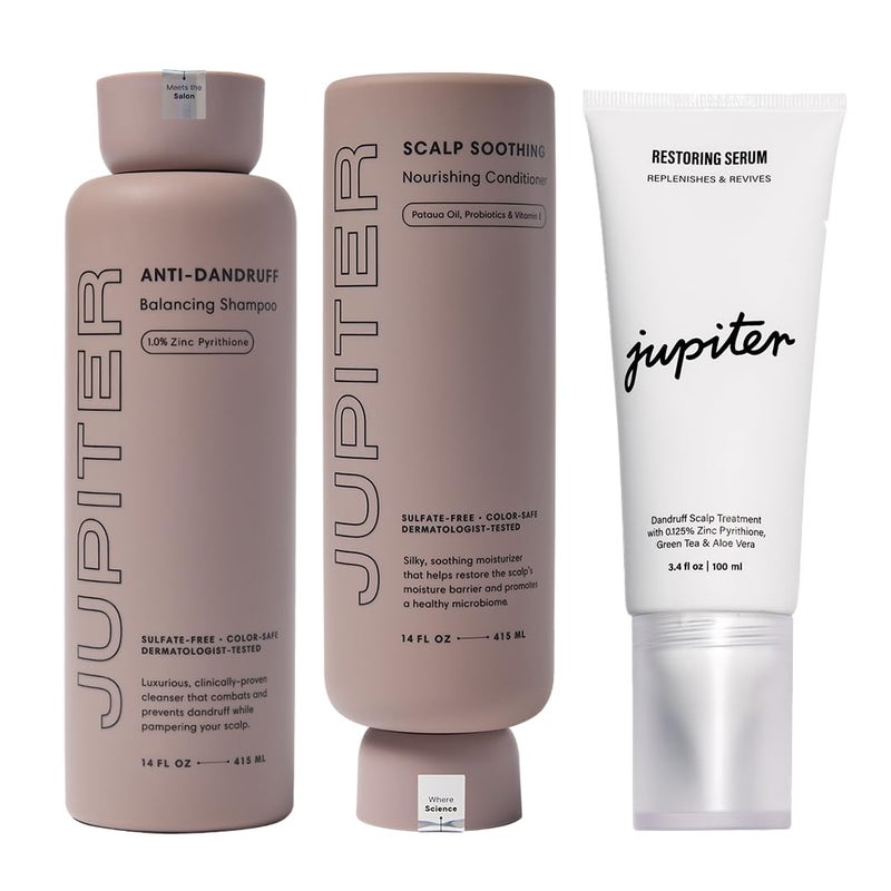 Jupiter Anti Dandruff Shampoo, Conditioner & Serum for Flaky, Itchy, Oily & Dry Scalp - Nourishes Scalp, Reduces Breakage & Flakes - Color-Safe, Sulfate-Free, Paraben-Free - Image 1