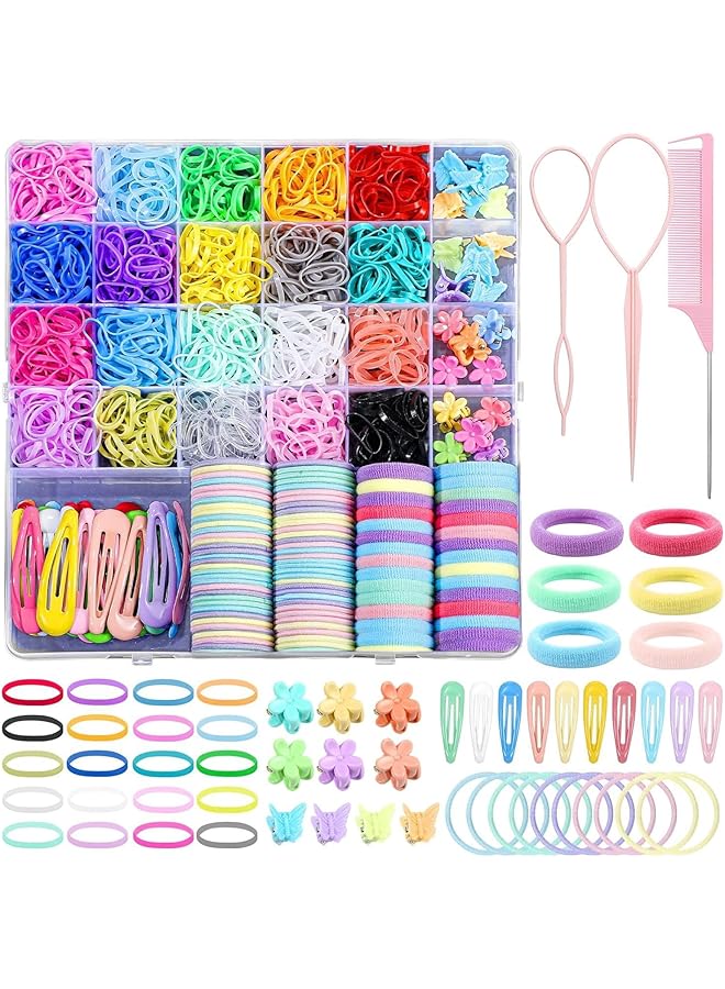 كاست ويف مجموعة ربطات شعر للأطفال مكونة من 1543 قطعة، حامل ذيل حصان، عصابات مطاطية للشعر مع مشابك شعر وأدوات ذيل شعر، إكسسوارات شعر ملونة للبنات والرضع والأطفال الصغار، 20 لونًا - Image 1