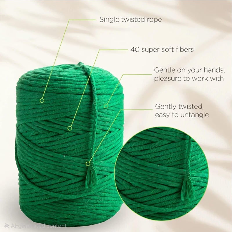 Macrame Mahlol Yarn 3mm x 250g Cotton Cord Recycled Soft Cotton Yarn for Knitting Plant Hangers Jewelry Making Crochet Bags (Green, 3mm) - Image 2