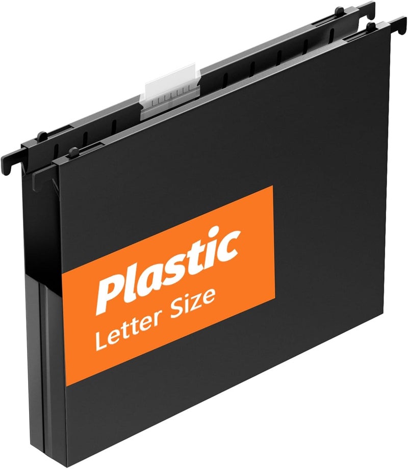 SHUTEX Extra Capacity Plastic Hanging File Folders,12 Pack Reinforced Hang Folders Letter Size,Accordian Pocket,Heavy Duty 1 Inch Expansion,Hard Hanging Folder Organizer for Office Home,Black - Image 1