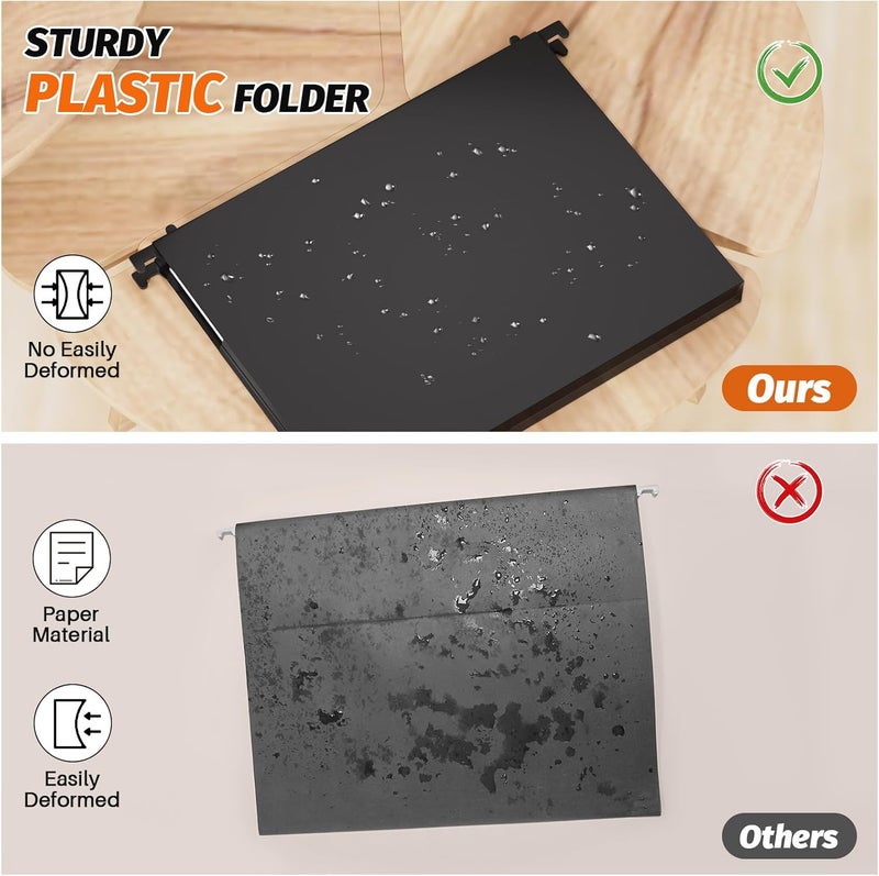 SHUTEX Extra Capacity Plastic Hanging File Folders,12 Pack Reinforced Hang Folders Letter Size,Accordian Pocket,Heavy Duty 1 Inch Expansion,Hard Hanging Folder Organizer for Office Home,Black - Image 2