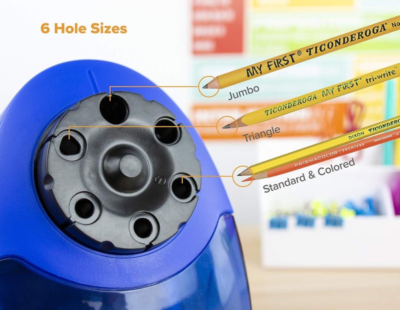 Bostitch مبراة أقلام كهربائية هادئة للمكتب، للاستخدام في الفصول الدراسية أو المكاتب، مع محدد حجم بـ 6 أحجام مختلفة، زرقاء - Image 3