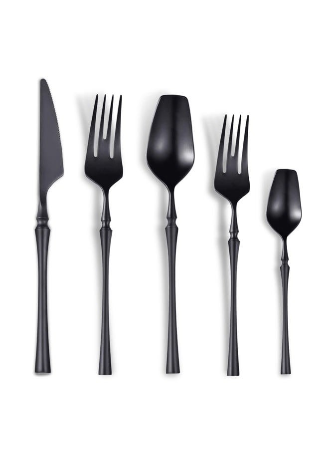 Lemeya 20-Piece Matte Black Silverware Set for 4,Modern 18/10 Stainless Steel Flatware Set,Unique Rustic Cutlery Utensils Set,Spoon and Fork Set for Home, Restaurant,Mirror Polished,Dishwasher Safe - Image 1