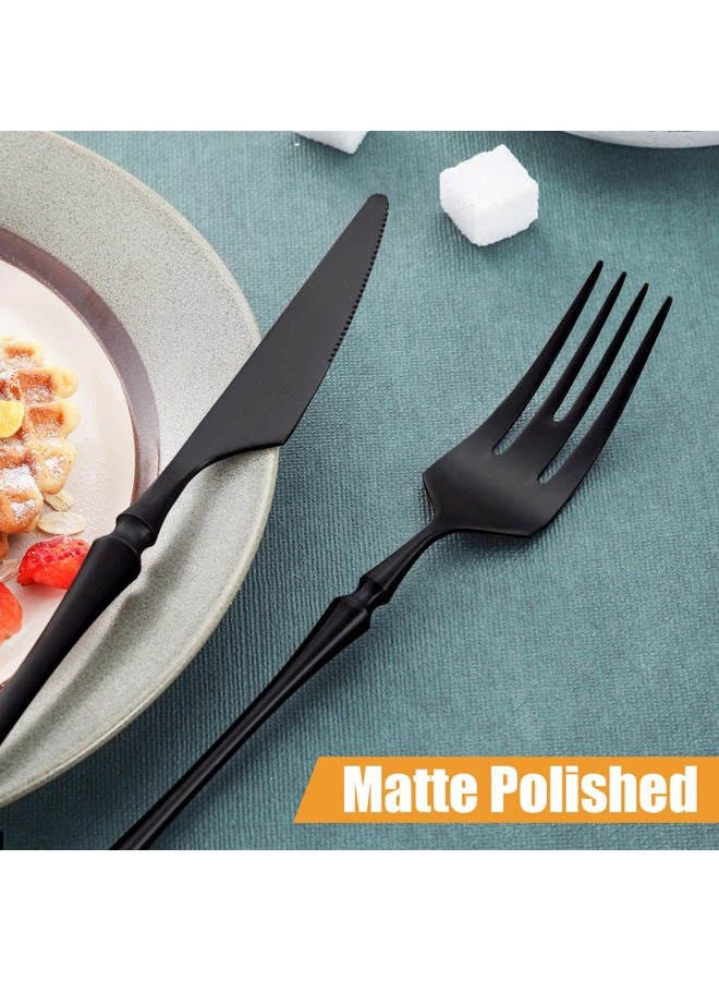 Lemeya 20-Piece Matte Black Silverware Set for 4,Modern 18/10 Stainless Steel Flatware Set,Unique Rustic Cutlery Utensils Set,Spoon and Fork Set for Home, Restaurant,Mirror Polished,Dishwasher Safe - Image 4