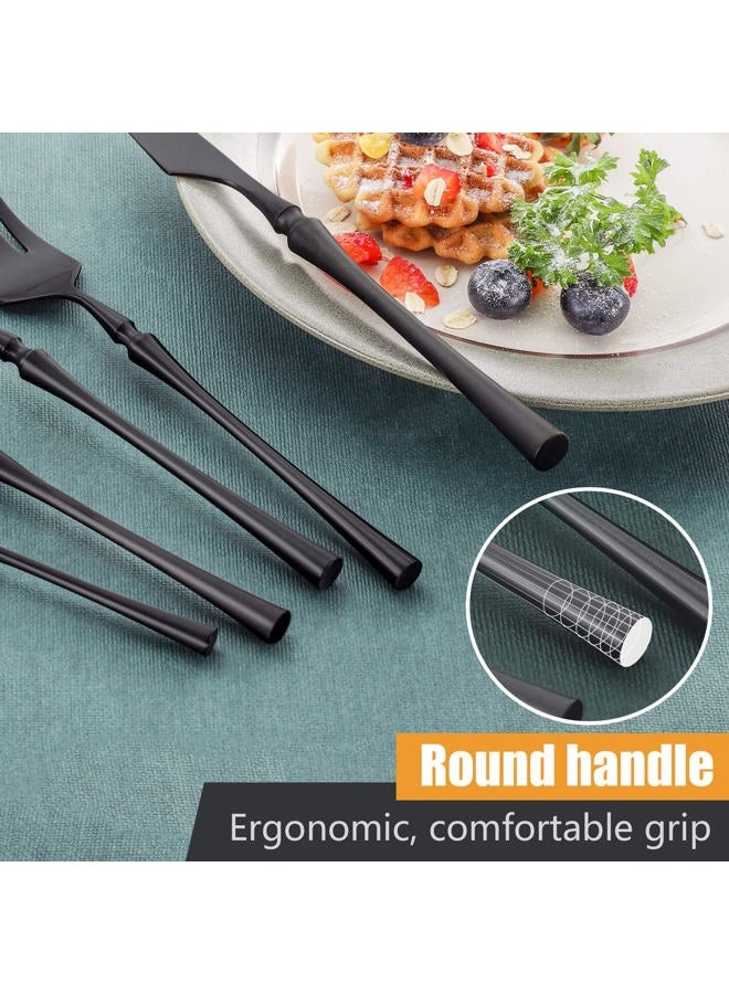 Lemeya 20-Piece Matte Black Silverware Set for 4,Modern 18/10 Stainless Steel Flatware Set,Unique Rustic Cutlery Utensils Set,Spoon and Fork Set for Home, Restaurant,Mirror Polished,Dishwasher Safe - Image 5