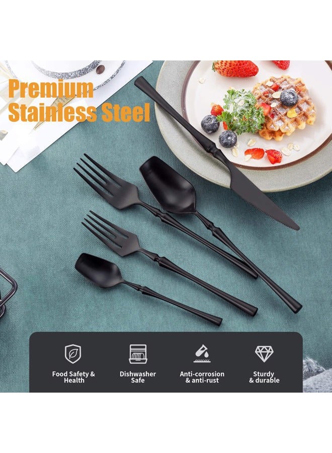 Lemeya 20-Piece Matte Black Silverware Set for 4,Modern 18/10 Stainless Steel Flatware Set,Unique Rustic Cutlery Utensils Set,Spoon and Fork Set for Home, Restaurant,Mirror Polished,Dishwasher Safe - Image 3